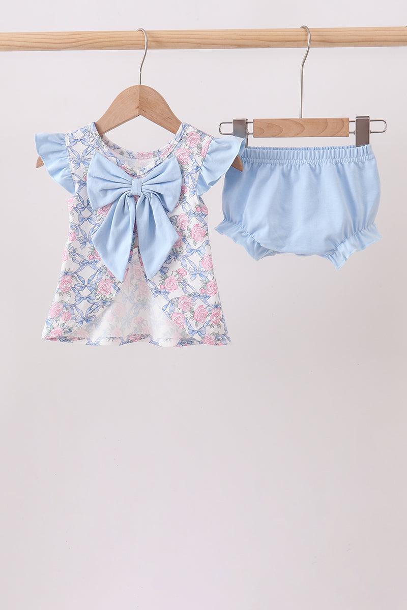 Blue Floral Bow Bloomer Set