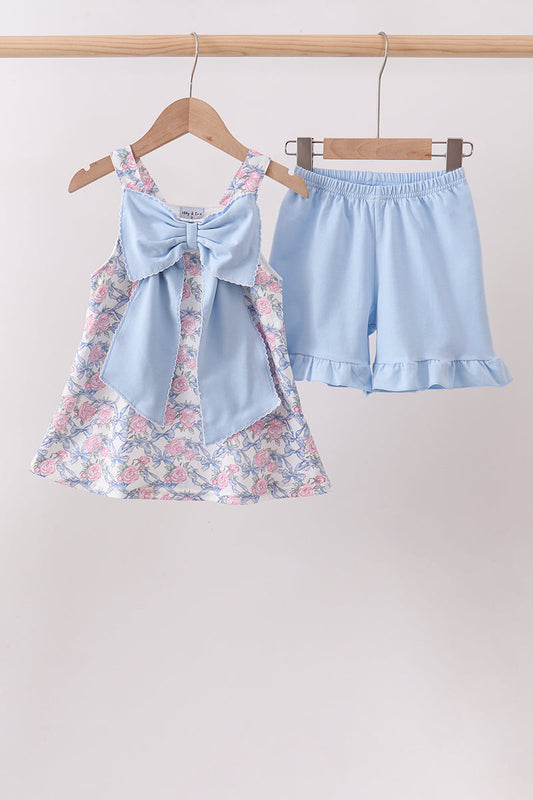Blue Floral Bow Set