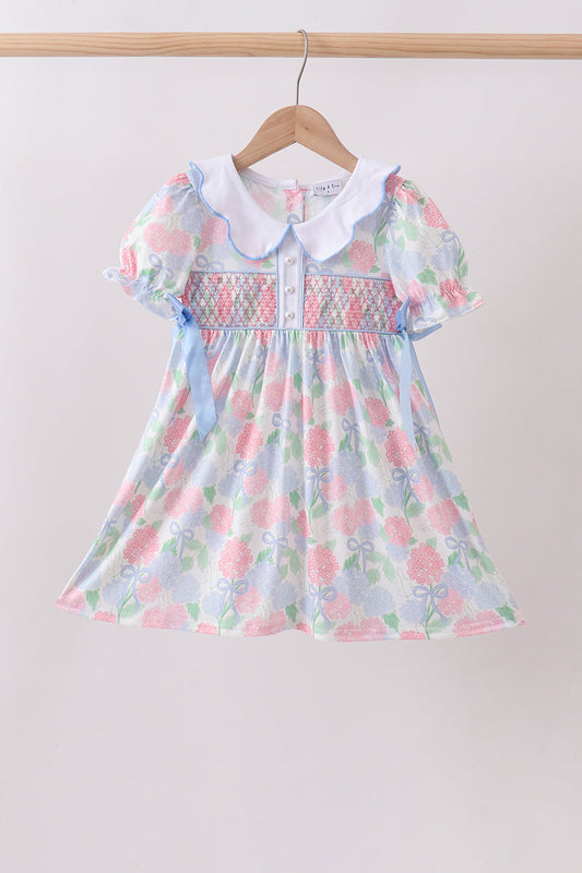 Blue Hydrangea Smocked Pearl Dress