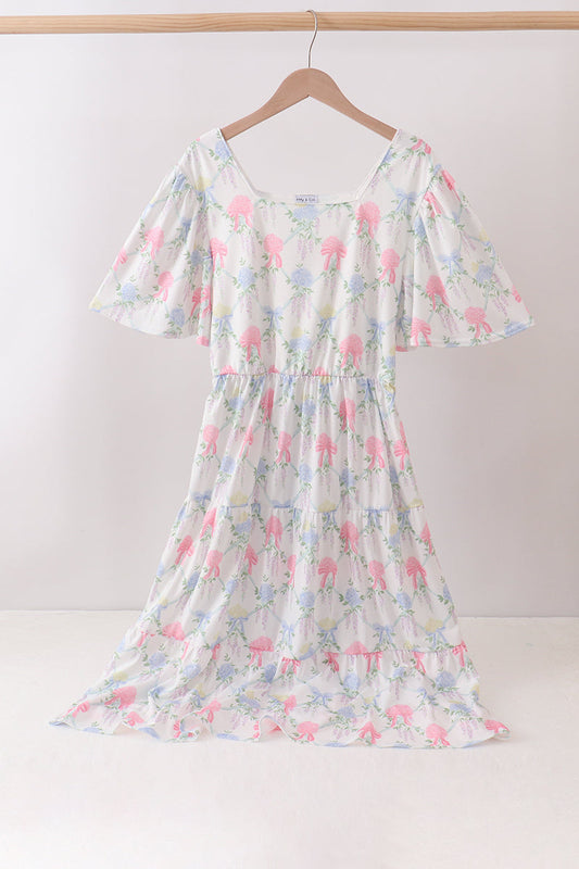 Blue Hydrangea Bow Women Dress