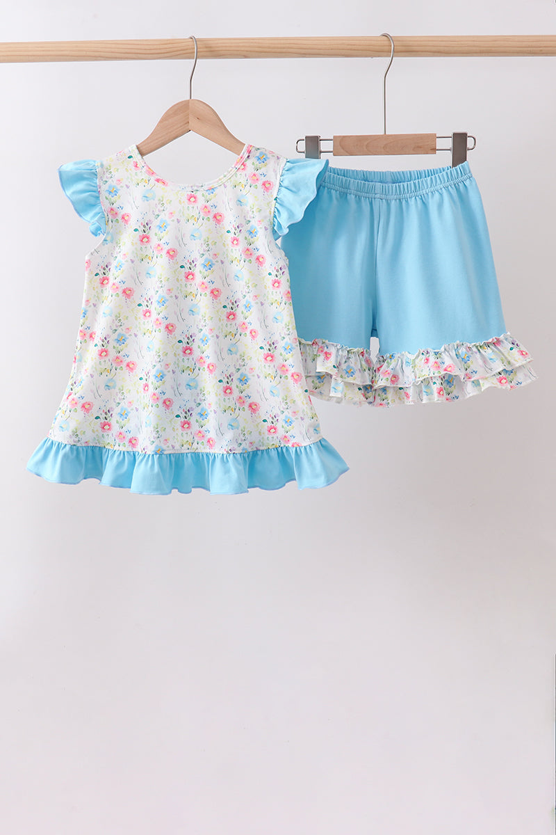 Blue Floral Ruffle Set