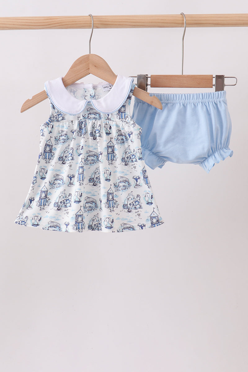 Blue Beach Bloomer Set
