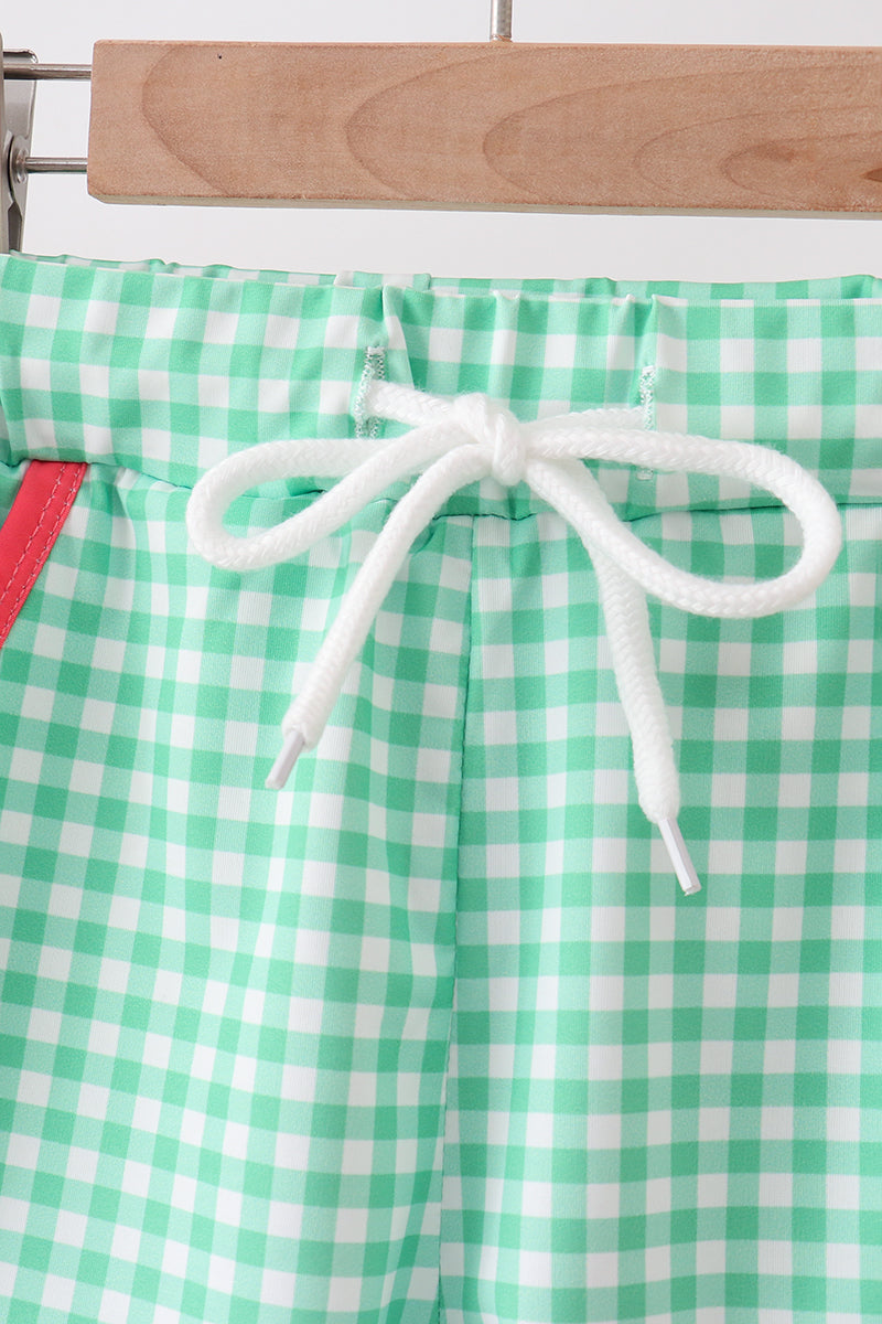 Red Watermelon Embroidered UPF Swim Trunks
