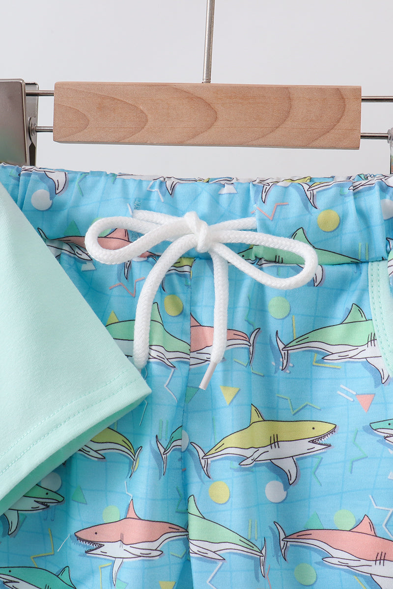 Blue Shark Embroidered Set