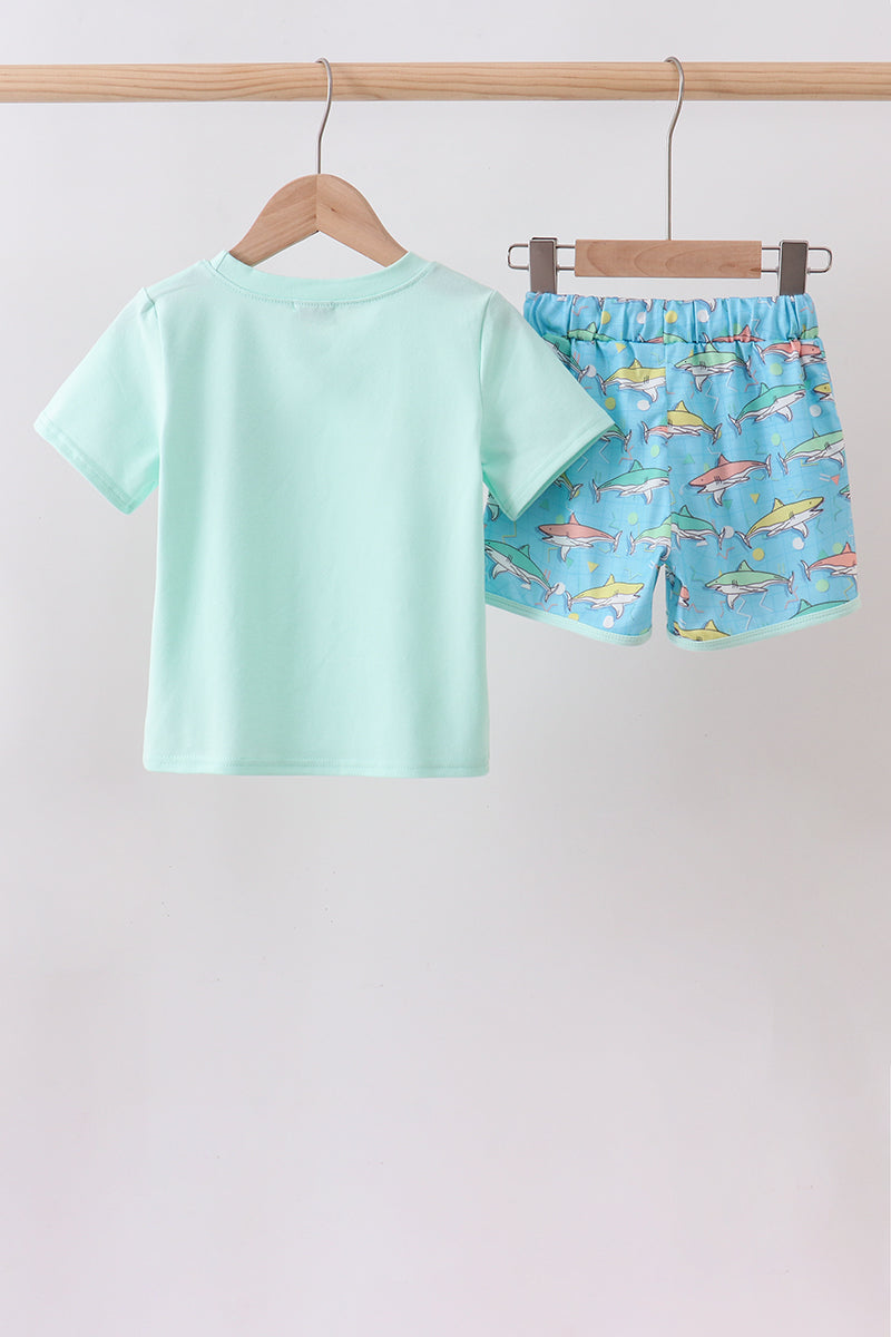 Blue Shark Embroidered Set