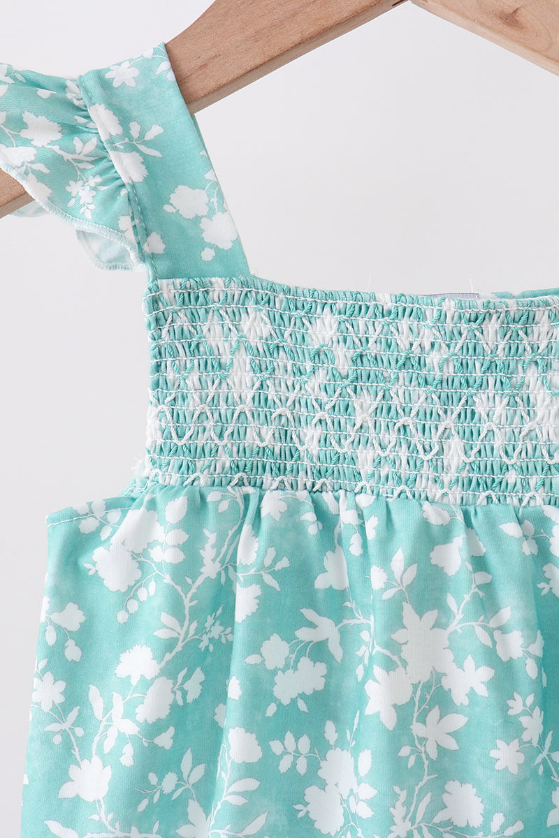 Sage Floral Smocked Bubble