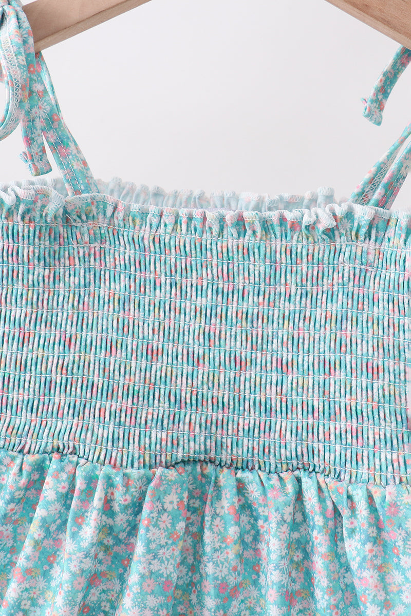 Green Floral Smocked Dress