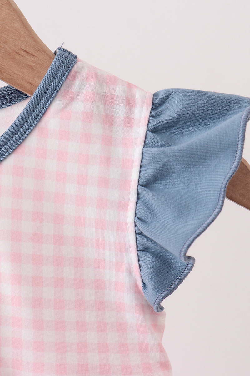 Pink Apple Plaid Embroidered Bubble