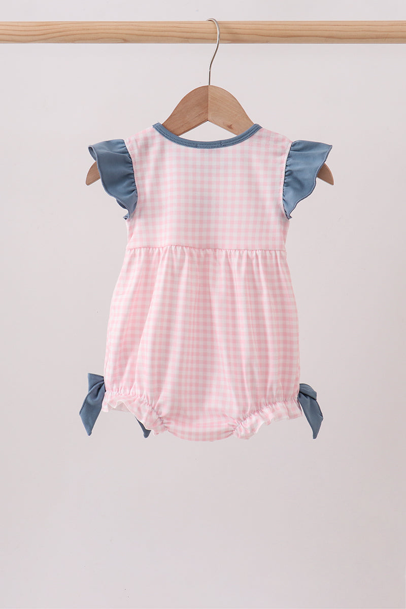 Pink Apple Plaid Embroidered Bubble