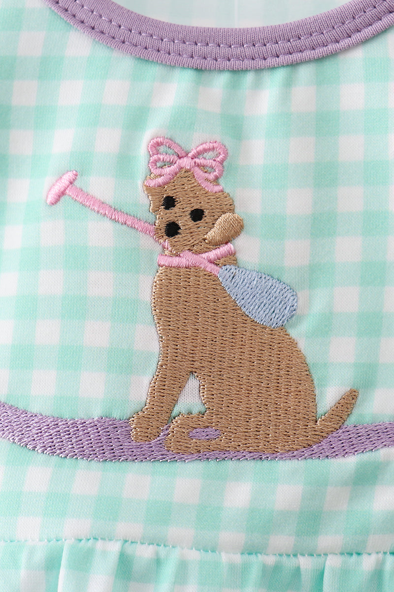 Mint Puppy Plaid Embroidered Bubble