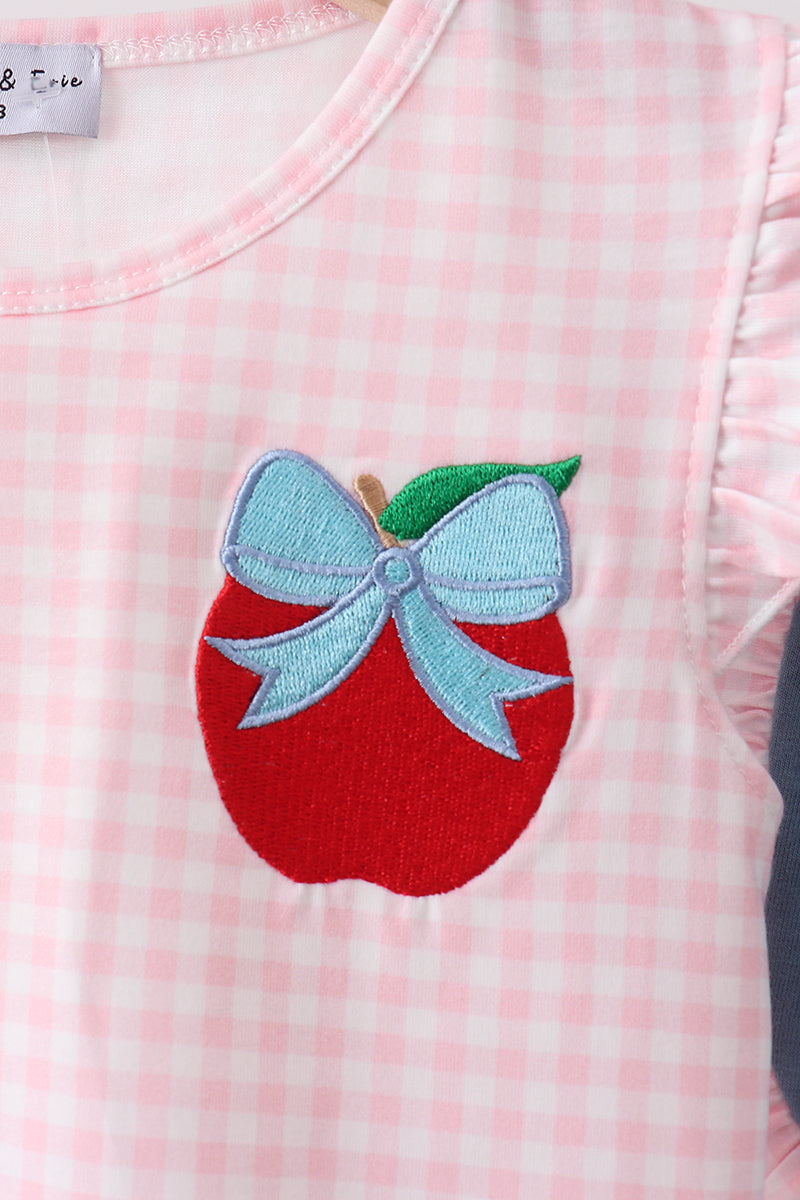 Pink Apple Plaid Embroidered Set