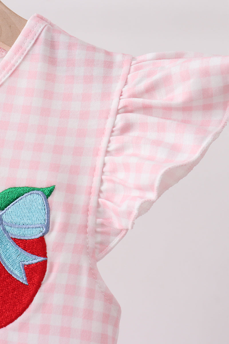 Pink Apple Plaid Embroidered Set