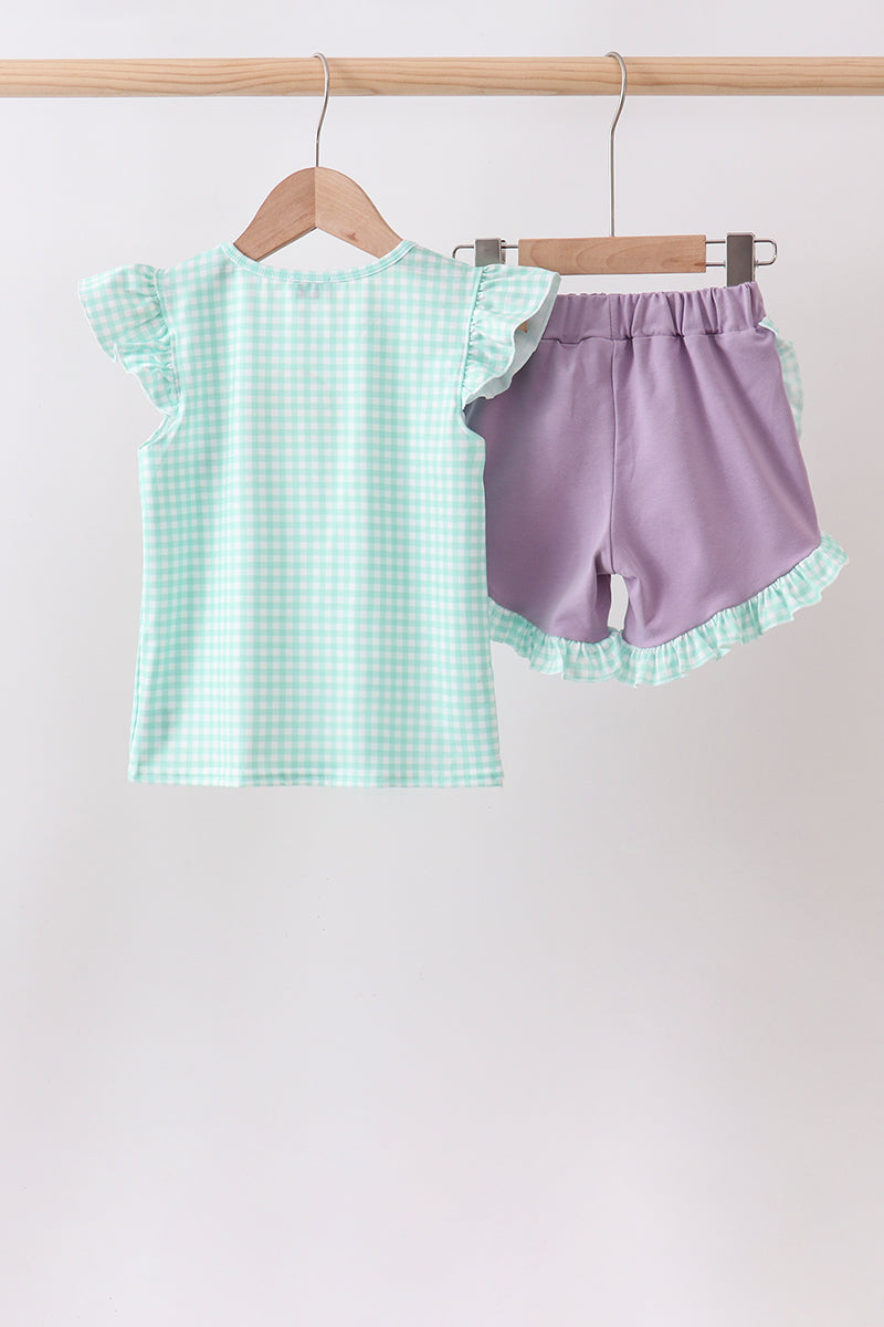 Mint Puppy Plaid Embroidered Set