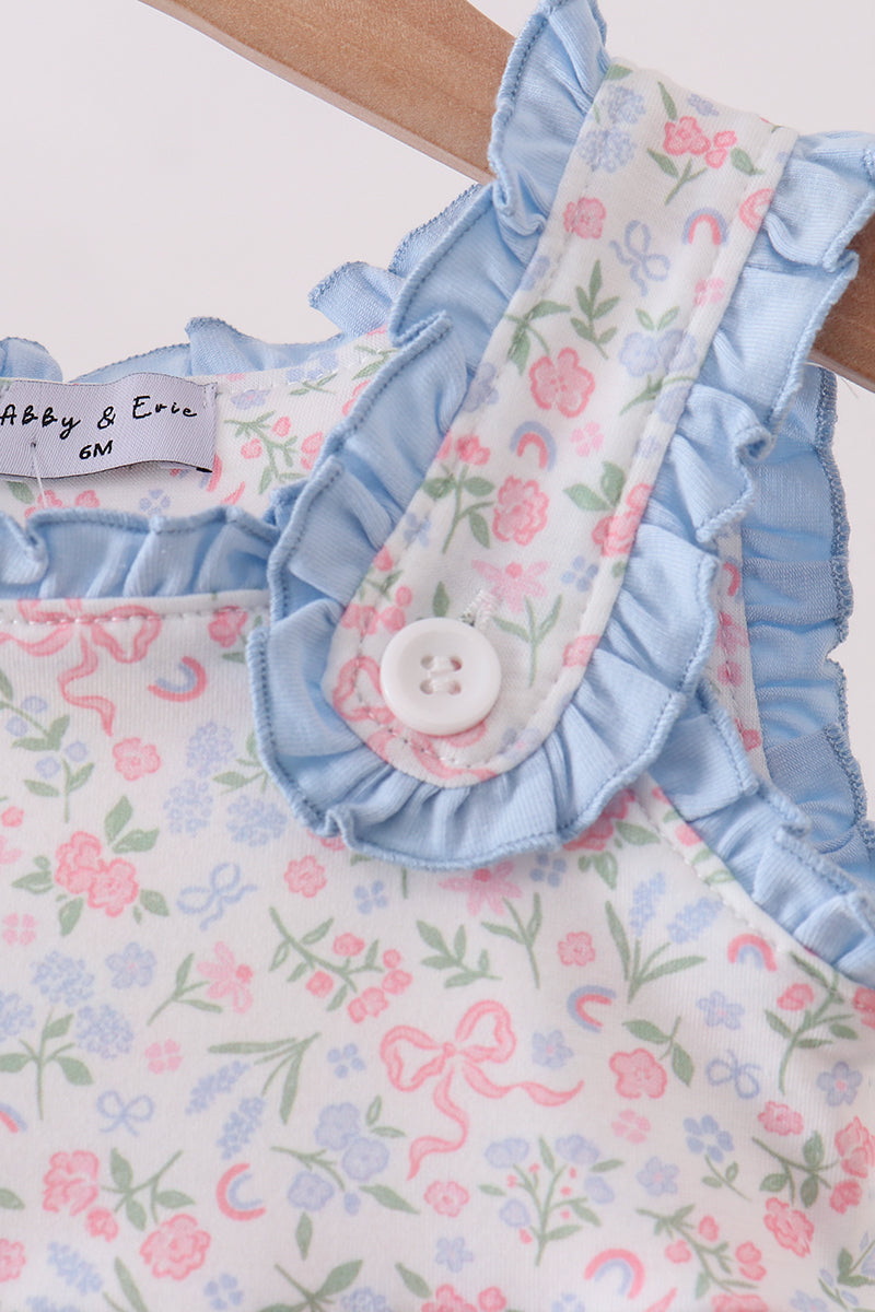 Blue Floral Print Ruffle Bubble