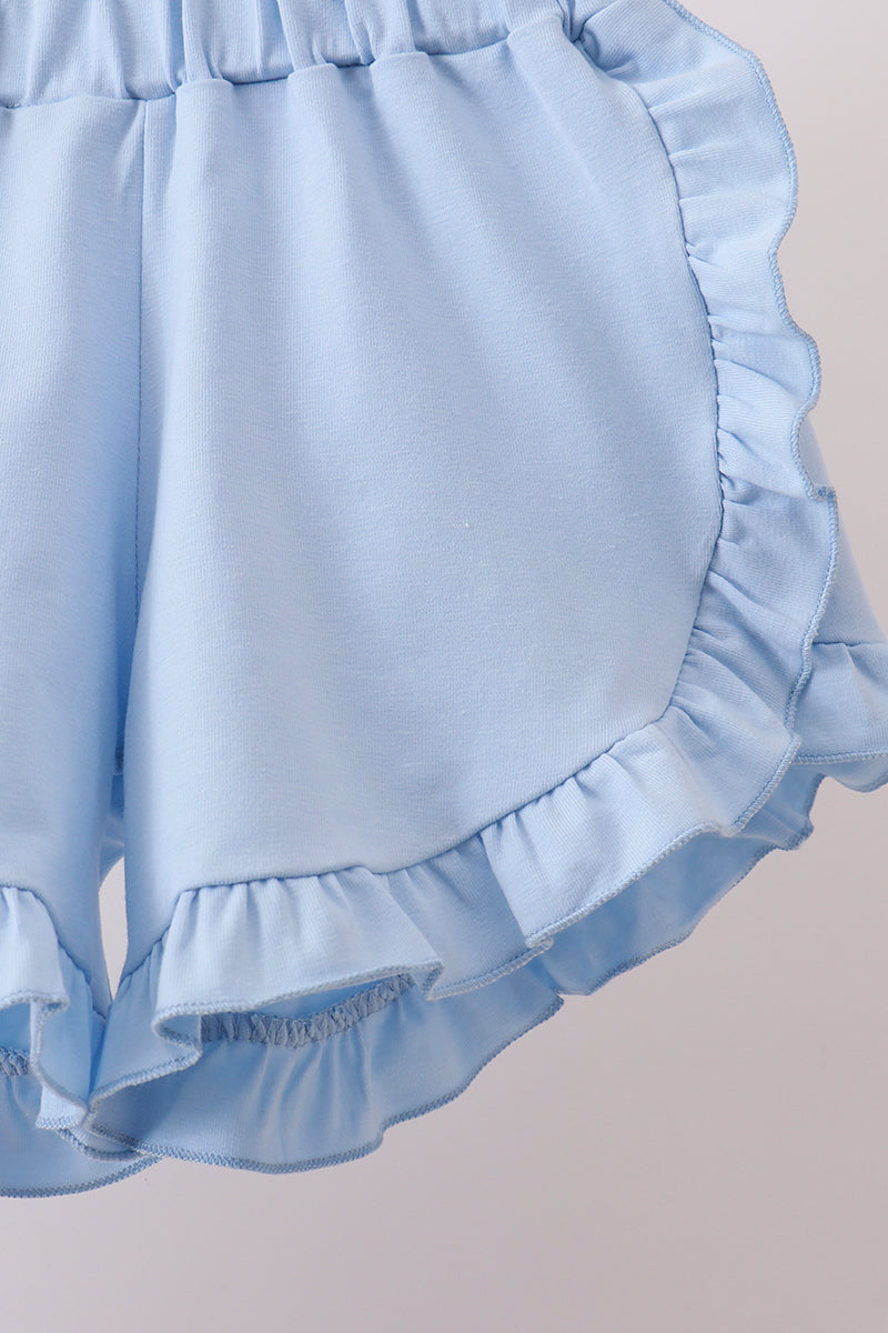 Blue Floral Print Ruffle Shorts Set
