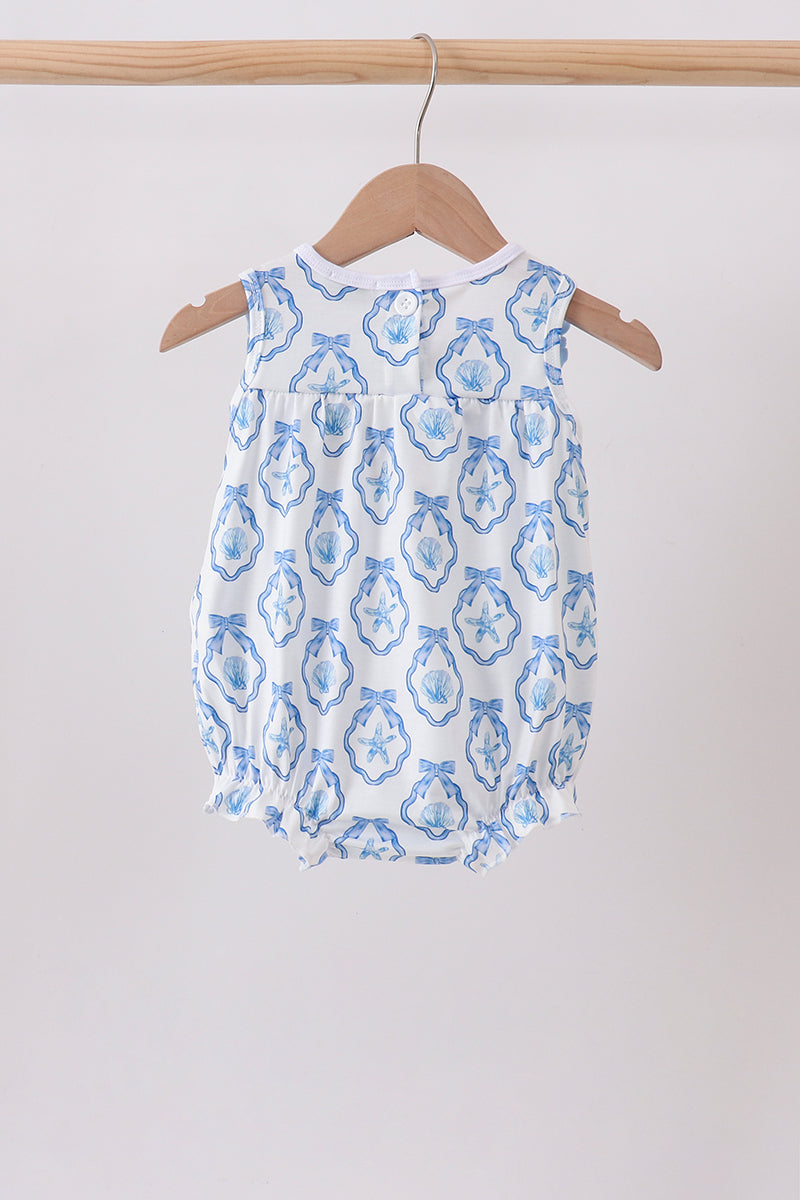 Blue Shells Embroidered Ruffle Bubble