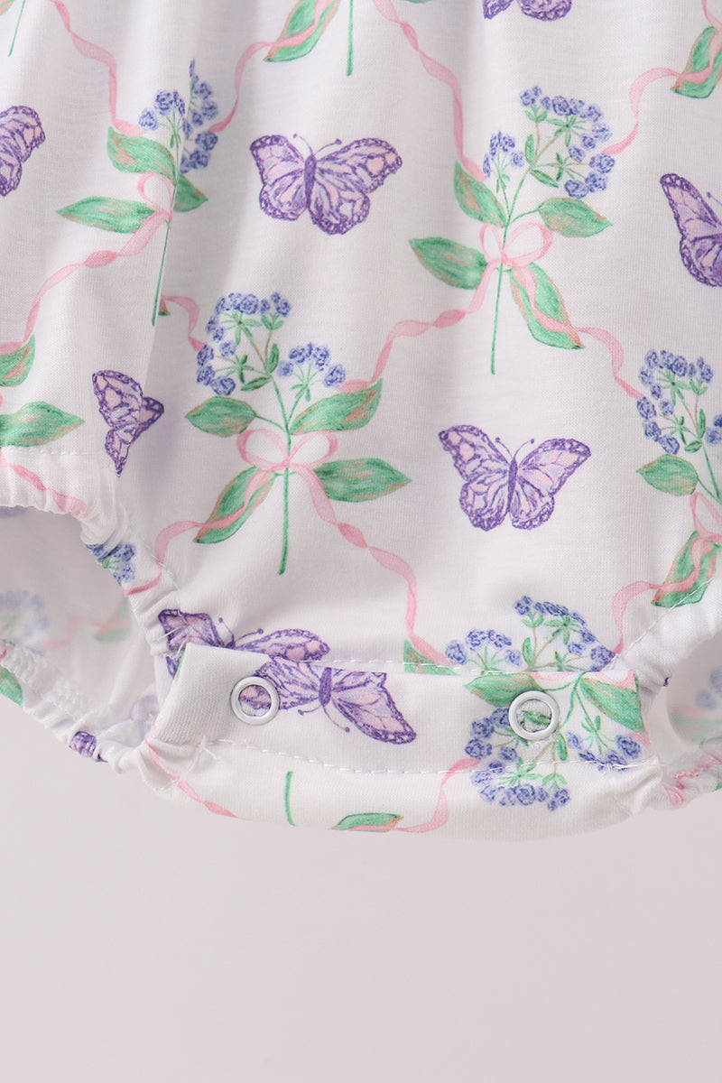 Purple Butterfly Applique Ruffle Bubble
