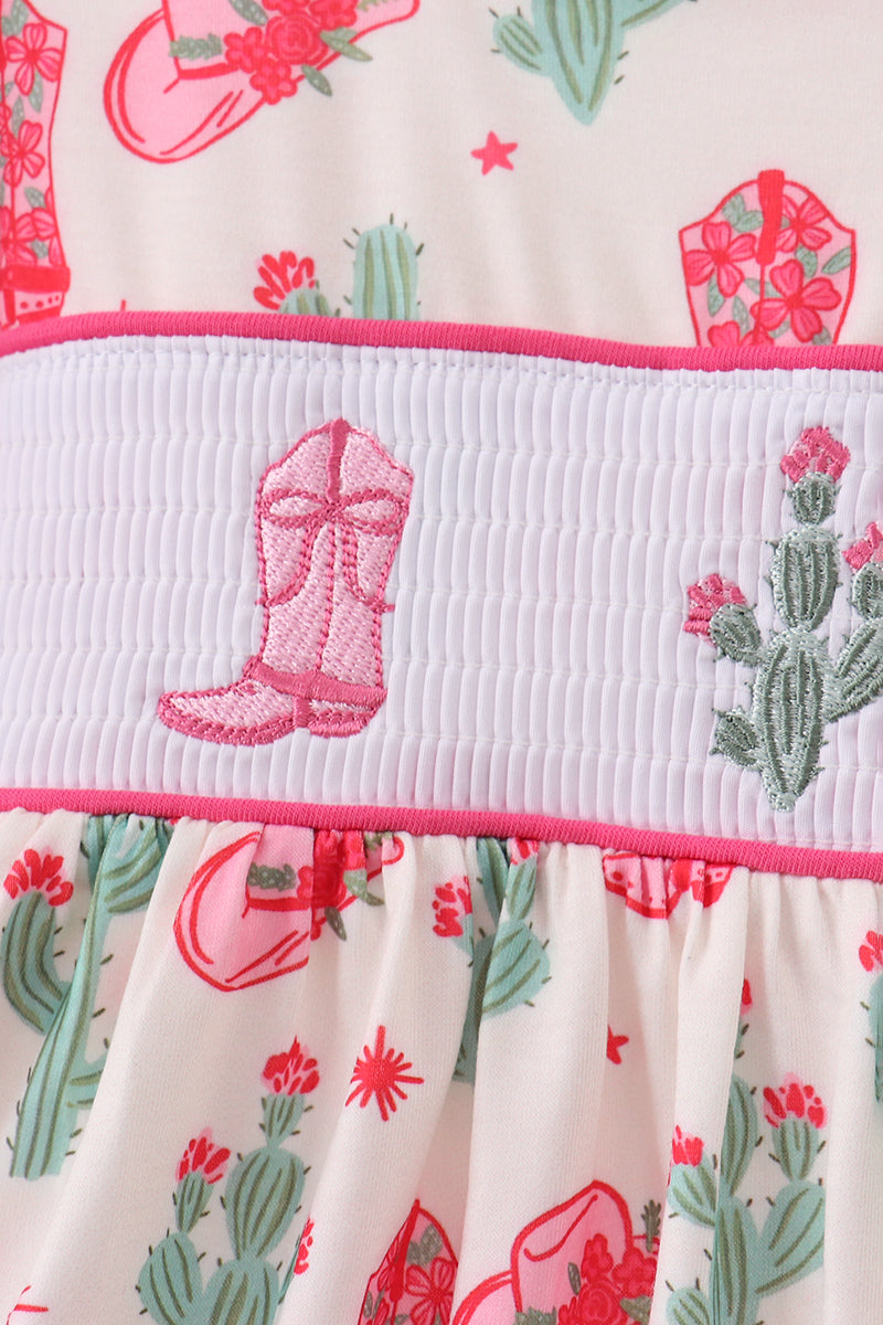 Pink Boots Smocked Dress