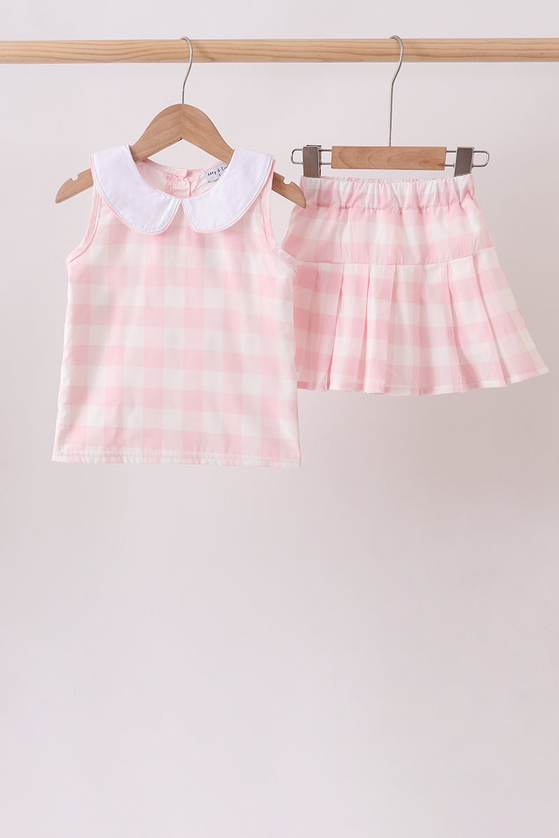 Pink Gingham Skorts Set