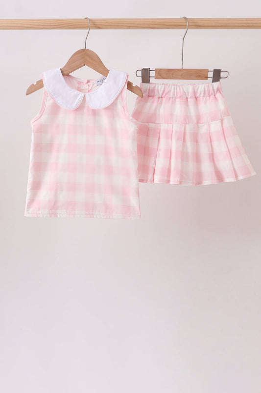 Pink Gingham Skorts Set