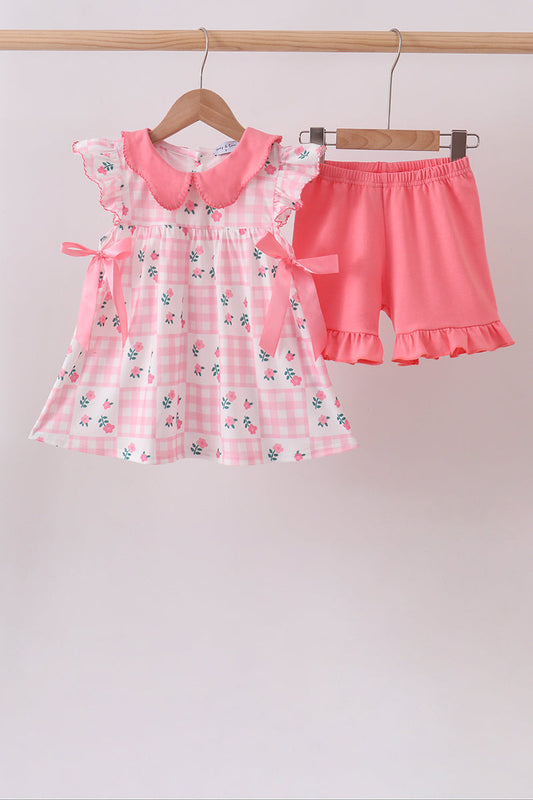 Pink Floral Ruffle Shorts Set