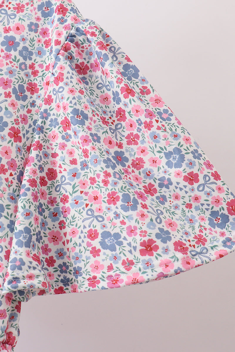 Blue Floral Print Mom Dress