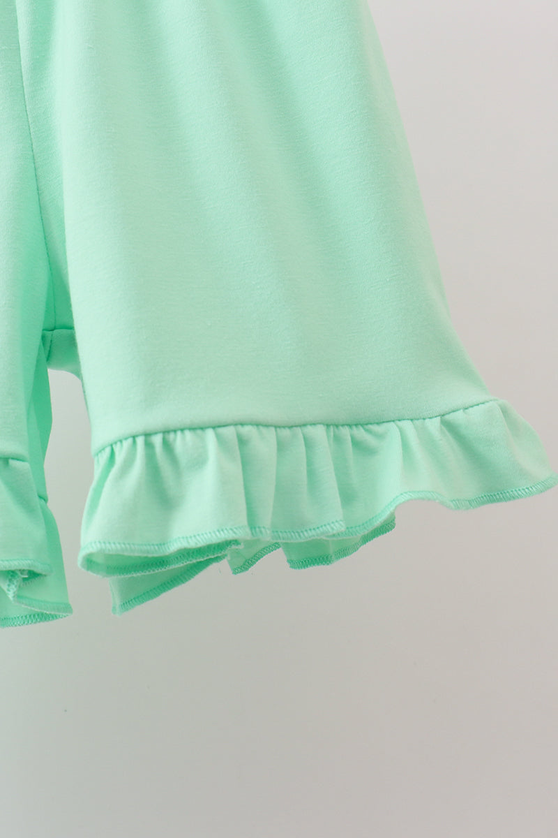 Green Butterfly Smocked Ruffle Shorts Set