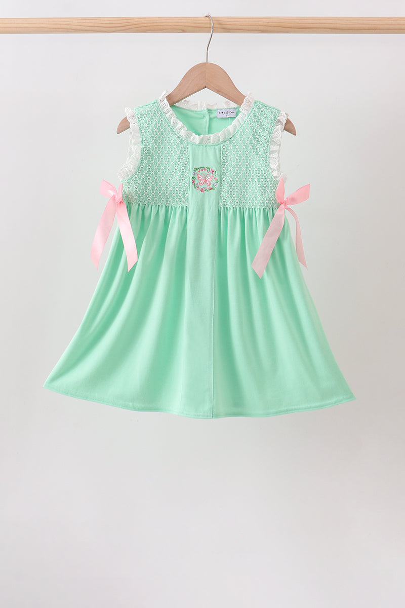 Green Butterfly Smocked Dress
