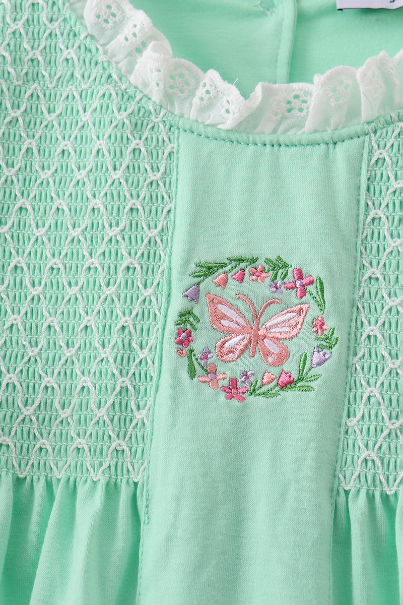 Green Butterfly Smocked Dress