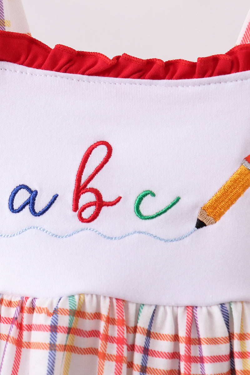 Red ABC Embroidered Plaid Dress