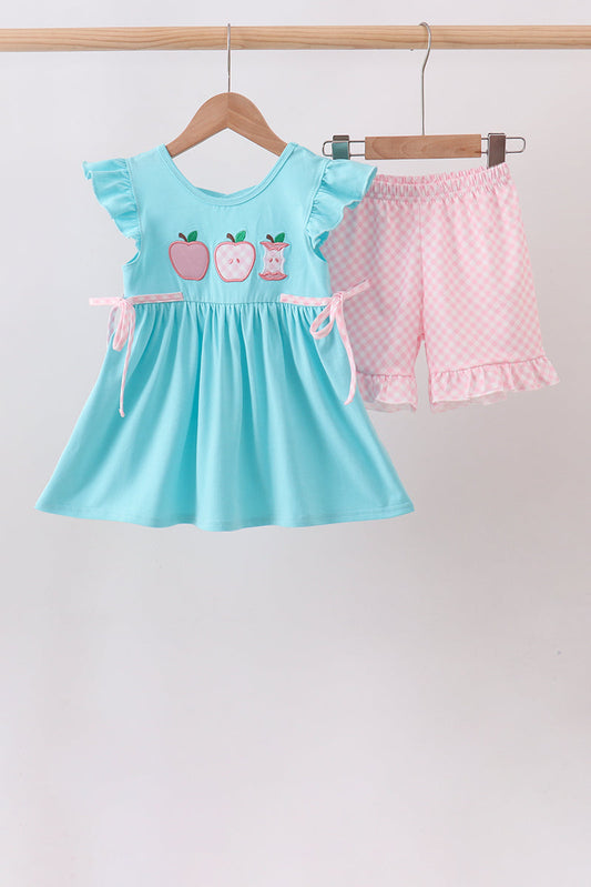 Blue Apple Applique Shorts Set