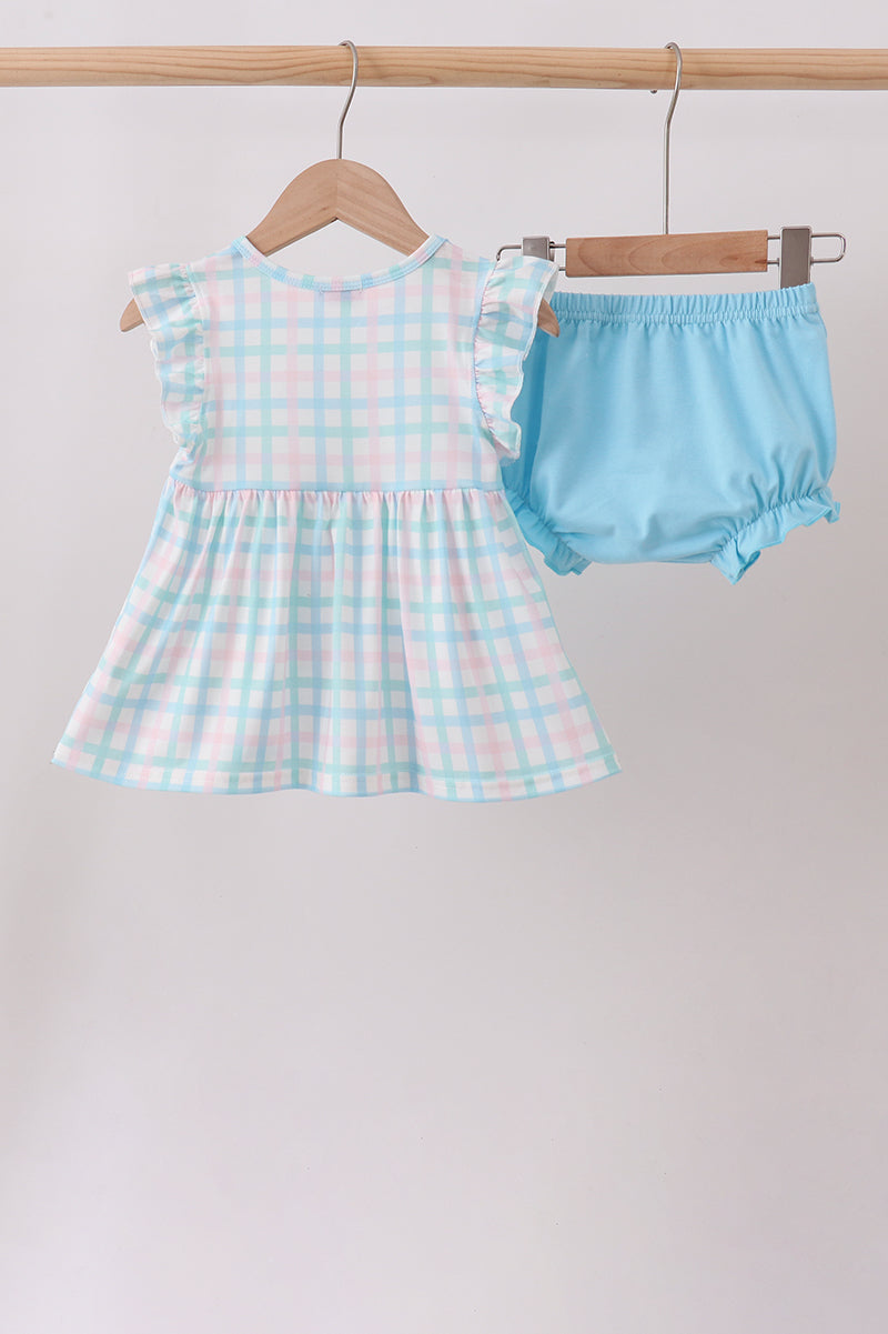 Blue Plaid Ruffle Bloomer Set
