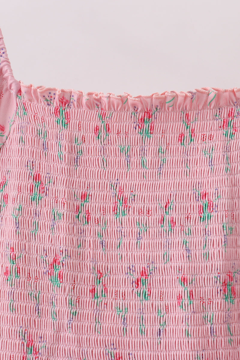 Pink Floral Smocked Mom Dress