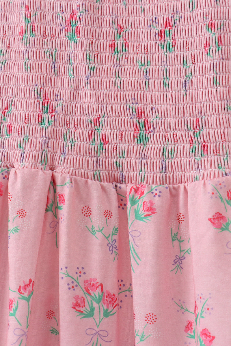 Pink Floral Smocked Mom Dress