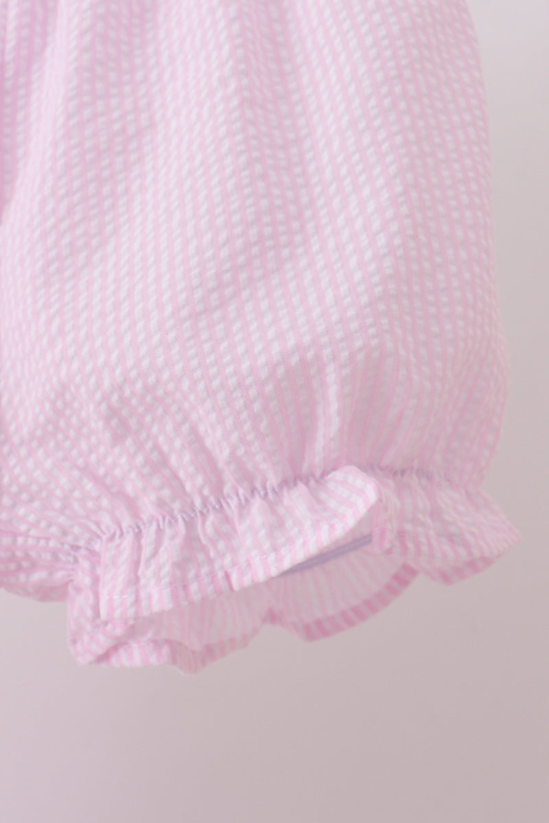 Pink stripe watermelon embroidery seersucker shorts set