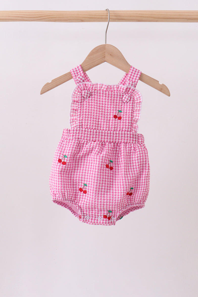 Pink cherry gingham ruffle bubble