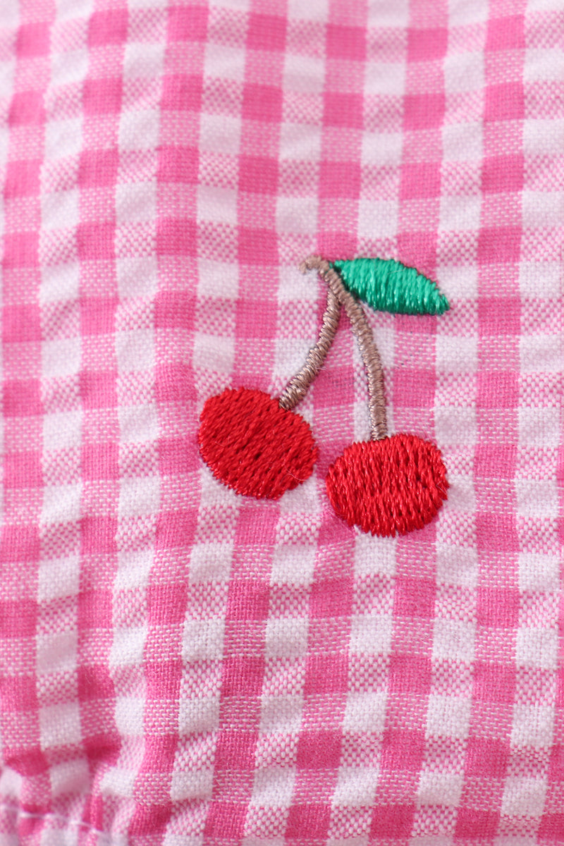 Pink cherry gingham ruffle bubble
