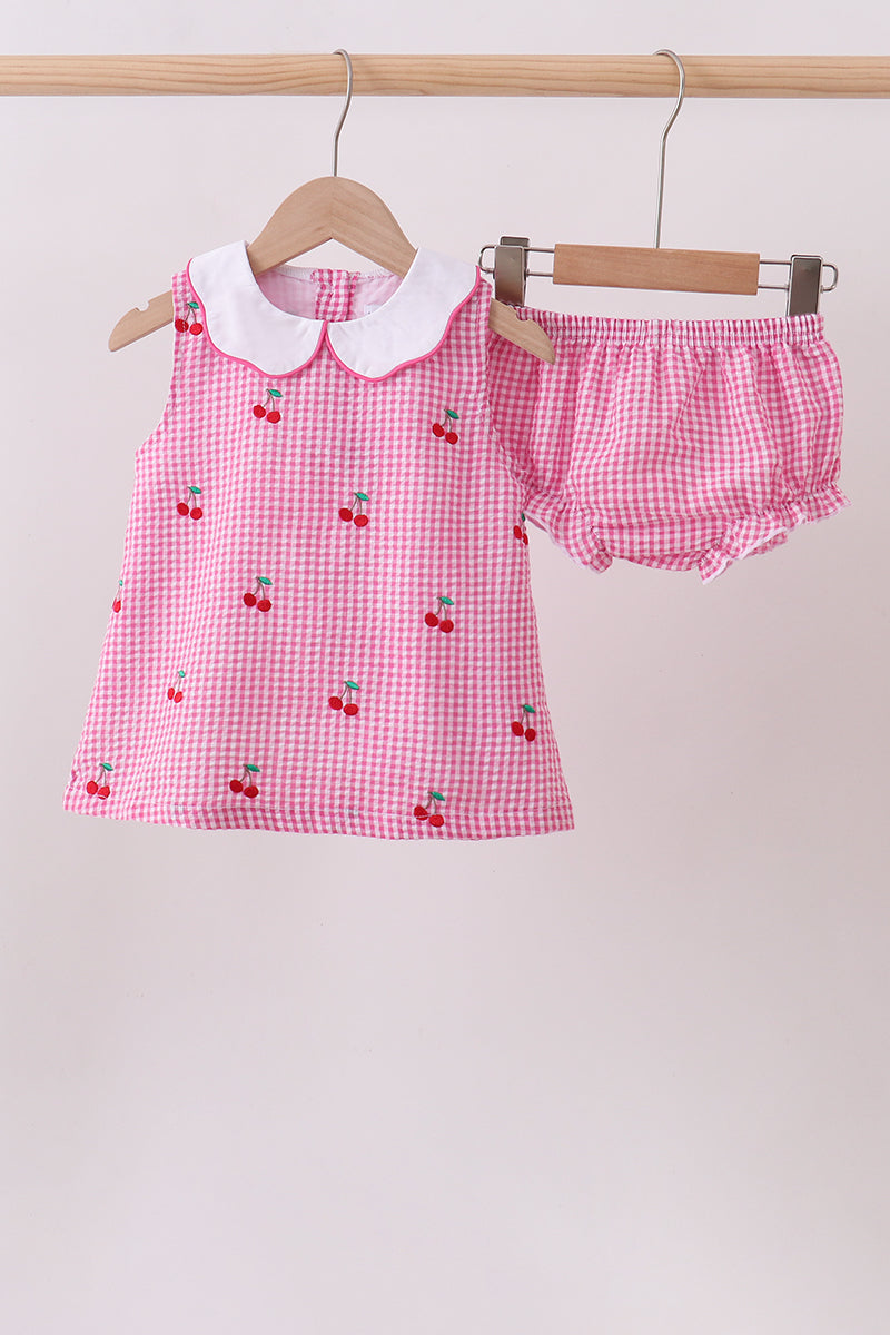 Pink cherry gingham bloomer set