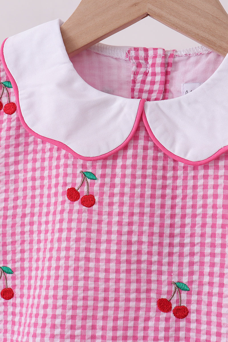 Pink cherry gingham bloomer set