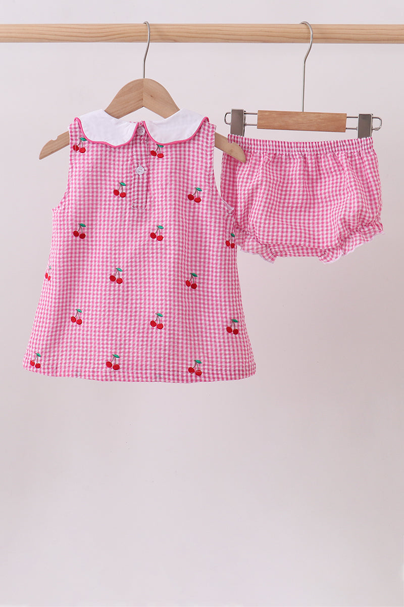 Pink cherry gingham bloomer set