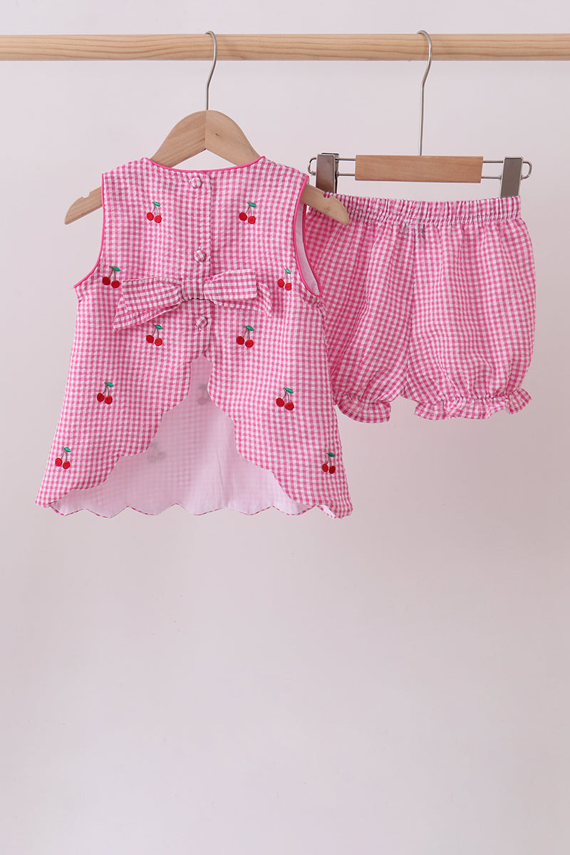 Pink cherry gingham shorts set