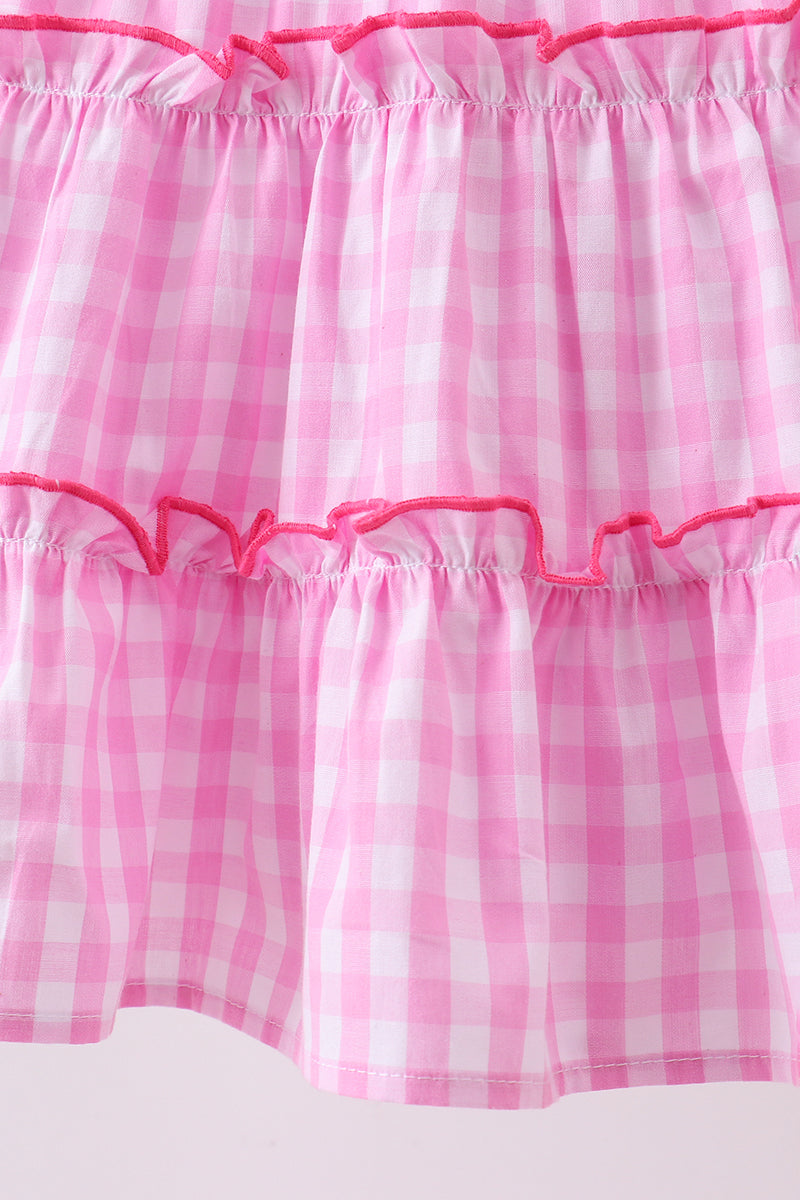 Pink gingham ruffle tiered dress