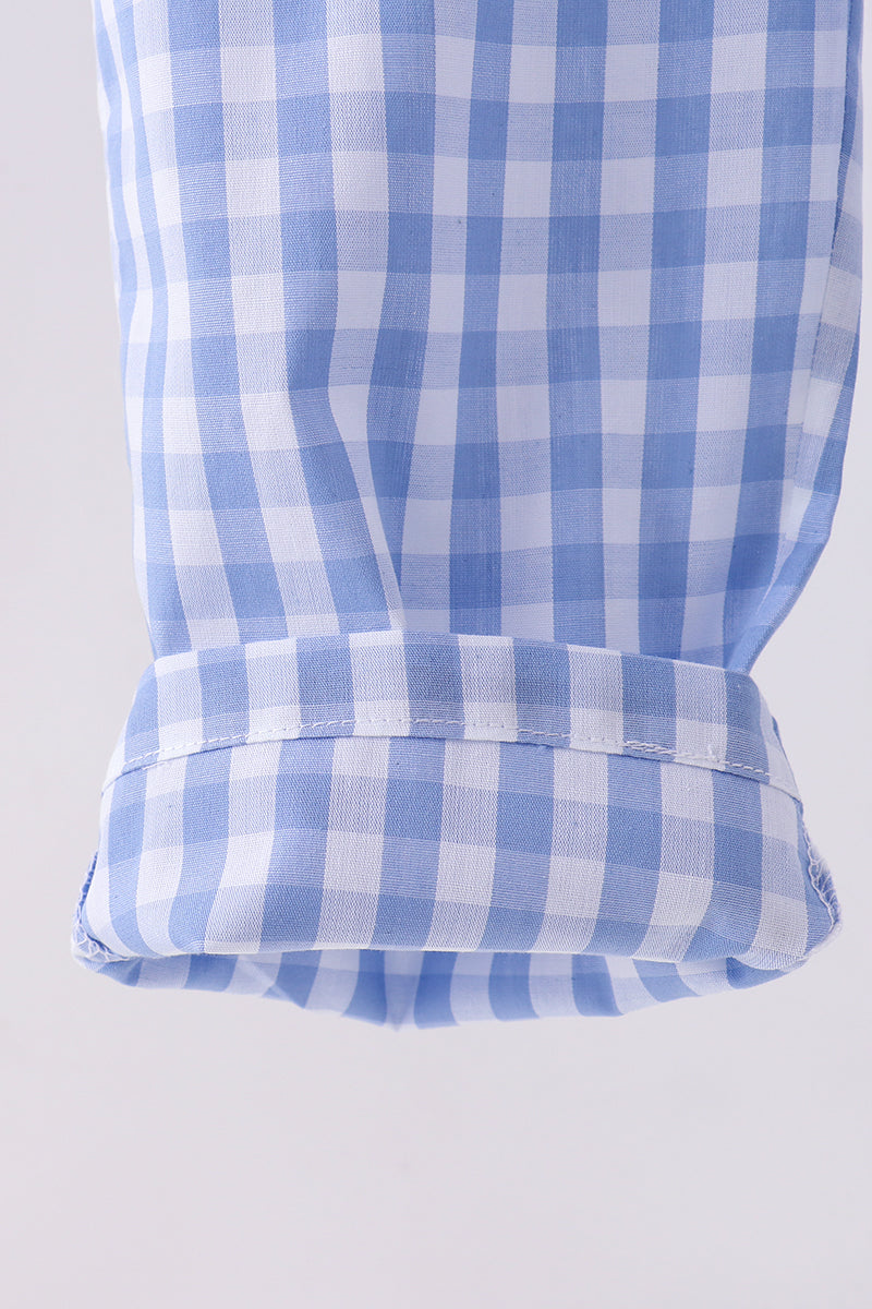 Blue bow gingham jumpsuit