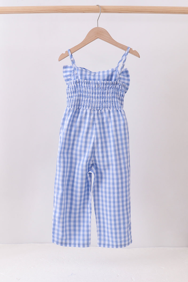 Blue bow gingham jumpsuit
