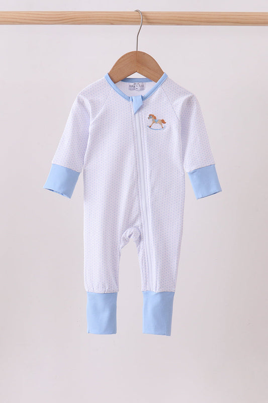 Blue dot horse embroidery romper