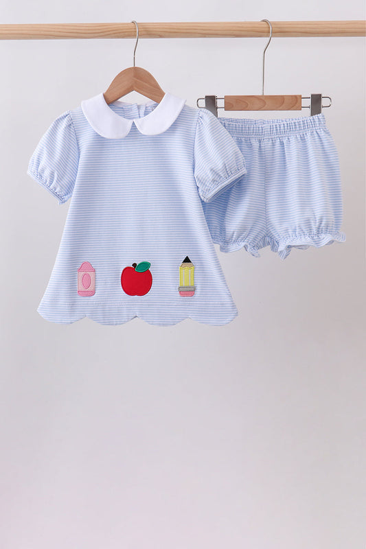 Blue Apple pencil Embroidery Bloomer Set