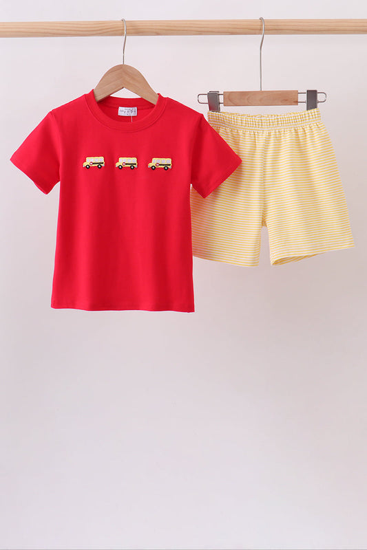 Red School bus Applique Set