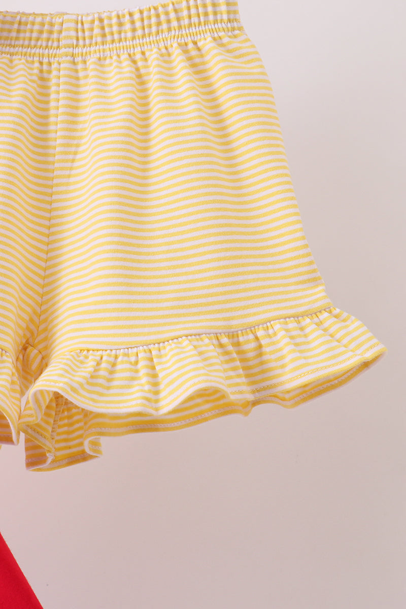 Red School bus Smocked Ruffle Shorts set