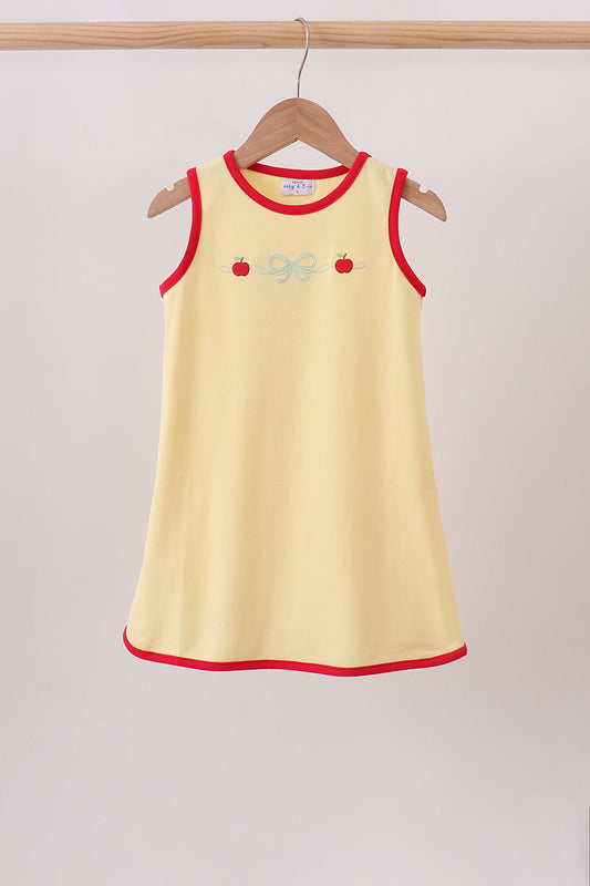 Scalloped Apple Embroidery Bow Dress