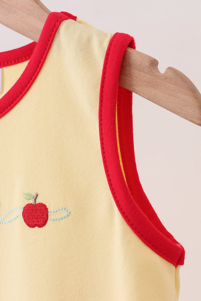 Scalloped Apple Embroidery Bow Dress